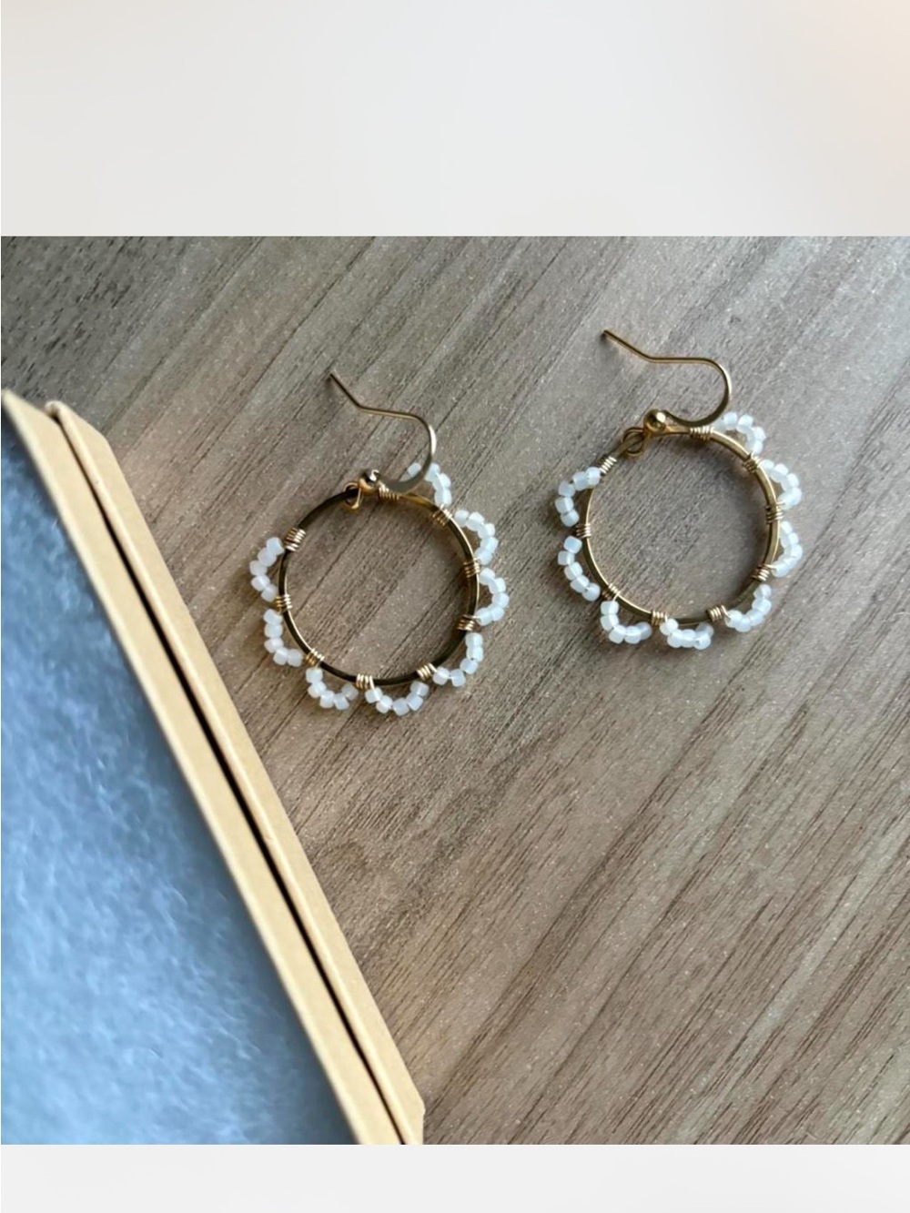 Gold Hoop Earrings with White Bead Detail - Women Jewelry